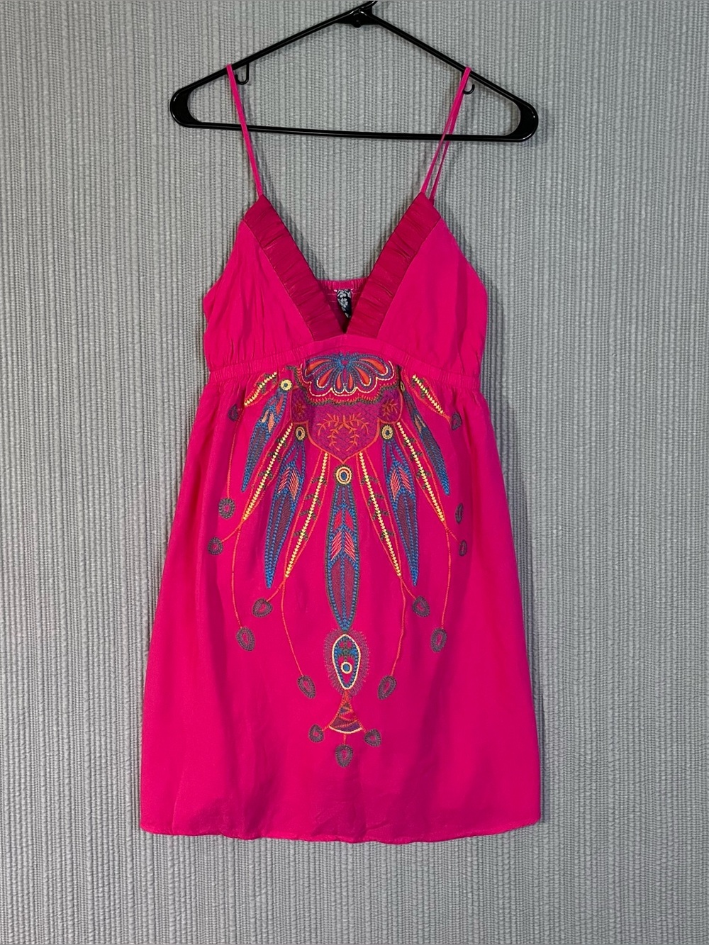 Rio Embroidered Smocked Mini Dress Pink M